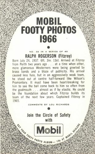 1966 Mobil Footy Photos VFL #32 Ralph Rogerson Back
